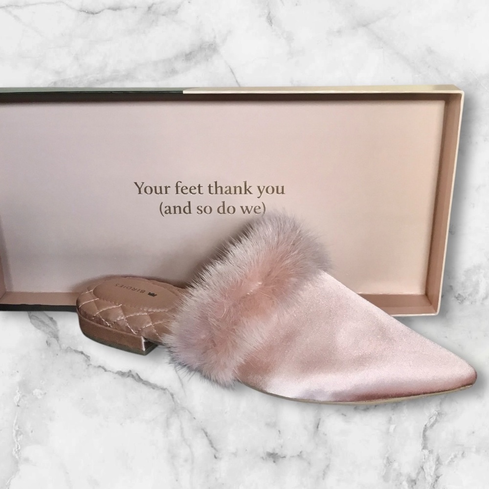 NEW Birdies The Dove French Rose Mink Fur Pointed Mule Shoe